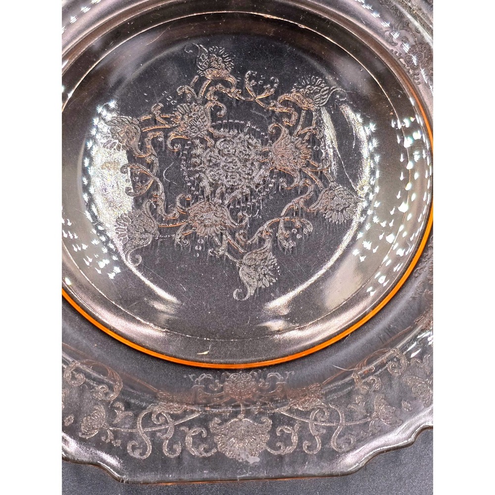 Vintage Hazel Atlas Pink Florentine‎ Poppy Depression Glass Plate Floral Etched